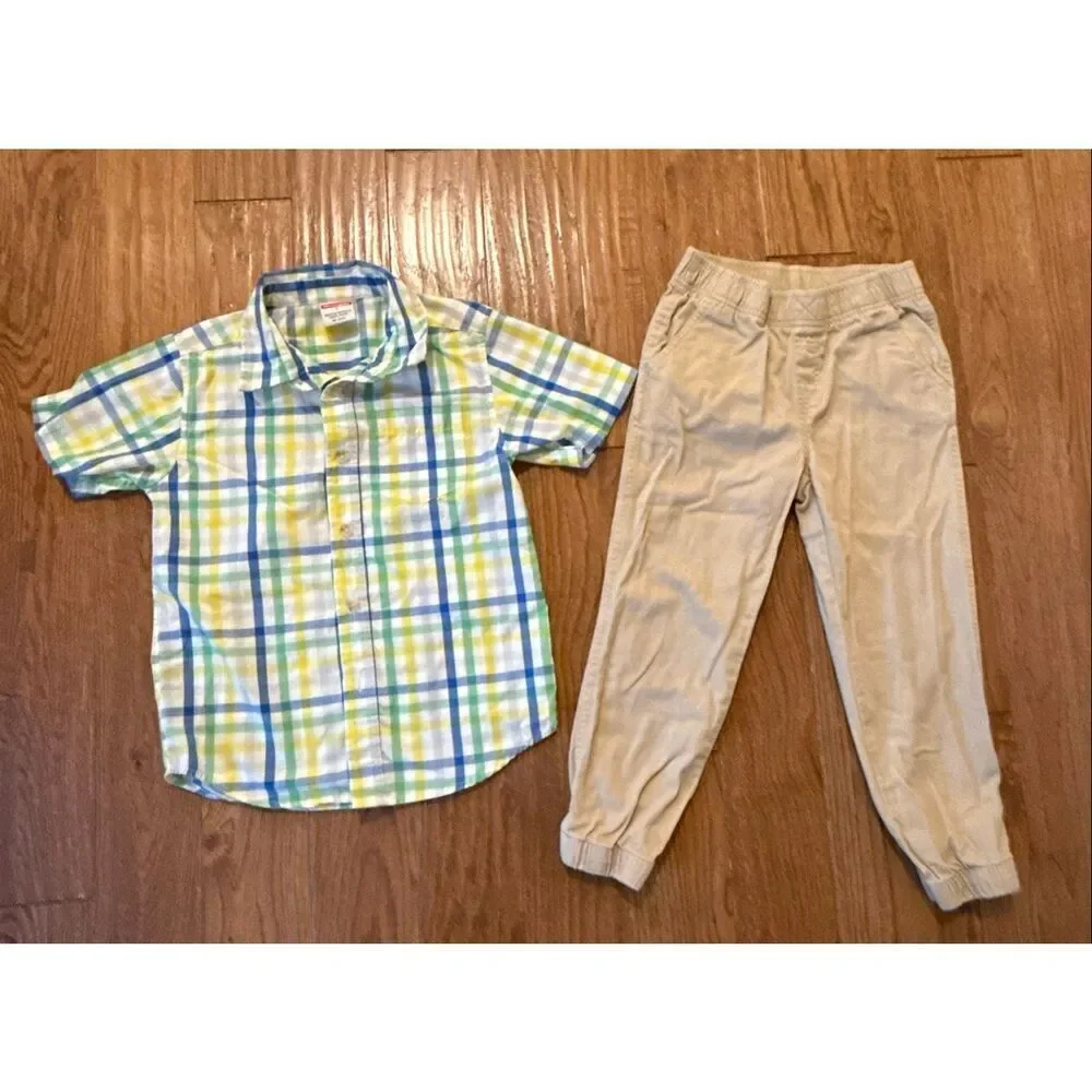 Wrangler boys plaid shirt dress pants outfit bundle 7